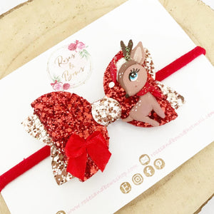 Christmas Reindeer Hair Bow Headband or Clip