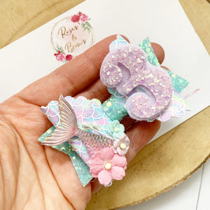 Mermaid Birthday Hair Bow - Birthday Headband - Birthday Hair Clip