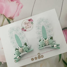 Load image into Gallery viewer, Mint Green Stand Up Bunny Ear Clips - Easter Bunny Clips
