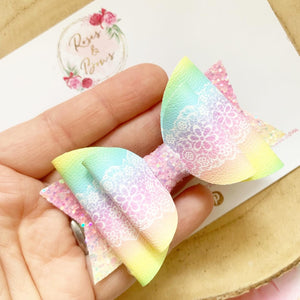 Rainbow Lace Print Hair Bow Headband or Clip