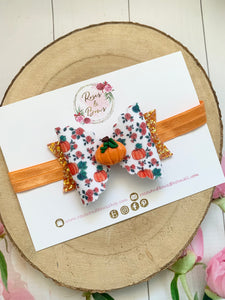 Pumpkin Halloween Glitter Bow Headband or Clip