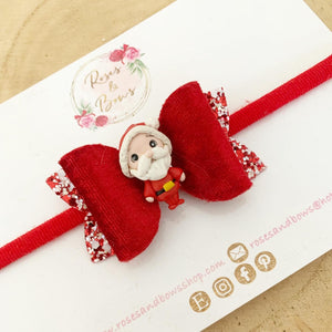 Christmas santa small Hair Bow Headband or Clip