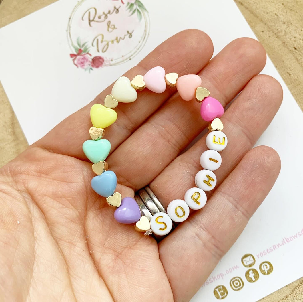 Girls Rainbow Heart Personalised Bracelet