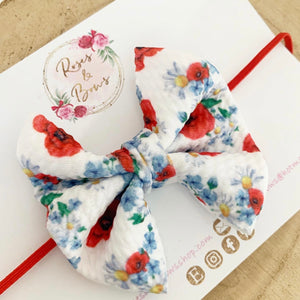 Red Poppy Liverpool bullet fabric bow