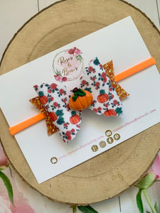 Pumpkin Halloween Glitter Bow Headband or Clip