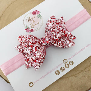 Pink & Red Glitter Hair Bow Headband or Clip