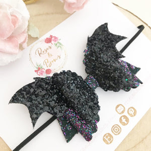 Bat Halloween Glitter Bow Headband or Clip