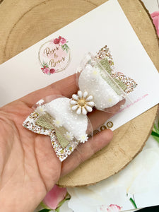 Daisy Hair Bow - Glitter, Transparent and Leatherette Headband or Clip