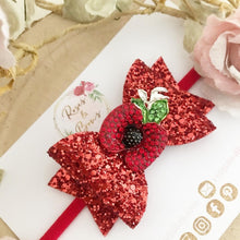 Load image into Gallery viewer, Poppy Rhinestone Glitter Bow Headband or Clip
