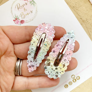 Rainbow Glitter Snap Clip Set