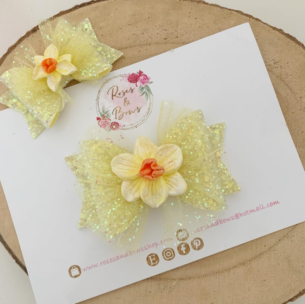 Daffodil Hair Bow Headband or Clip