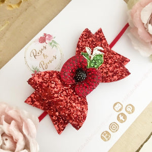 Poppy Rhinestone Glitter Bow Headband or Clip