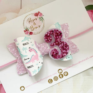 Dinosaur Birthday Bow Headband or Clip