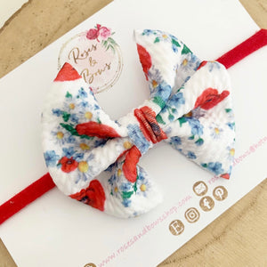 Red Poppy Liverpool bullet fabric bow