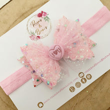 Load image into Gallery viewer, Pink Valentine’s tulle Hair Bow Headband or Clip
