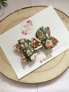 Christmas Gingerbread Bow Headband or Clip