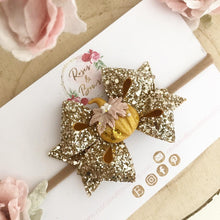 Load image into Gallery viewer, Gold Pumpkin Bow Headband or Clip
