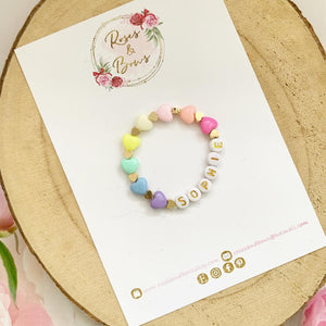 Girls Rainbow Heart Personalised Bracelet