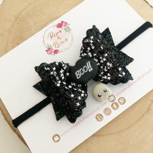 Boo Halloween Glitter Bow Headband or Clip