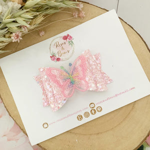 Pink Rainbow Butterfly Hair Bow Headband or Clip