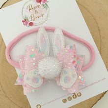 Load image into Gallery viewer, Easter Bunny Hair Bow Headband or Clip - Pink Bunny Rabbit Ears Hair Bow - cotton tail bow
