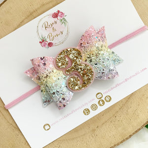 Raimbow birthday Glitter Hair Bow - Birthday Headband - Birthday Hair Clip