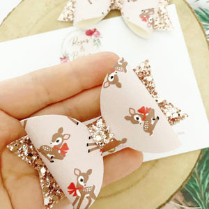 Nude rose gold reindeer Hair Bow Headband or Clip