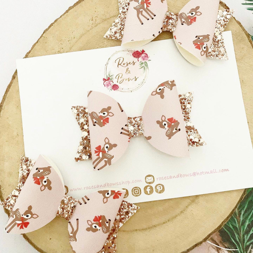 Nude rose gold reindeer Hair Bow Headband or Clip