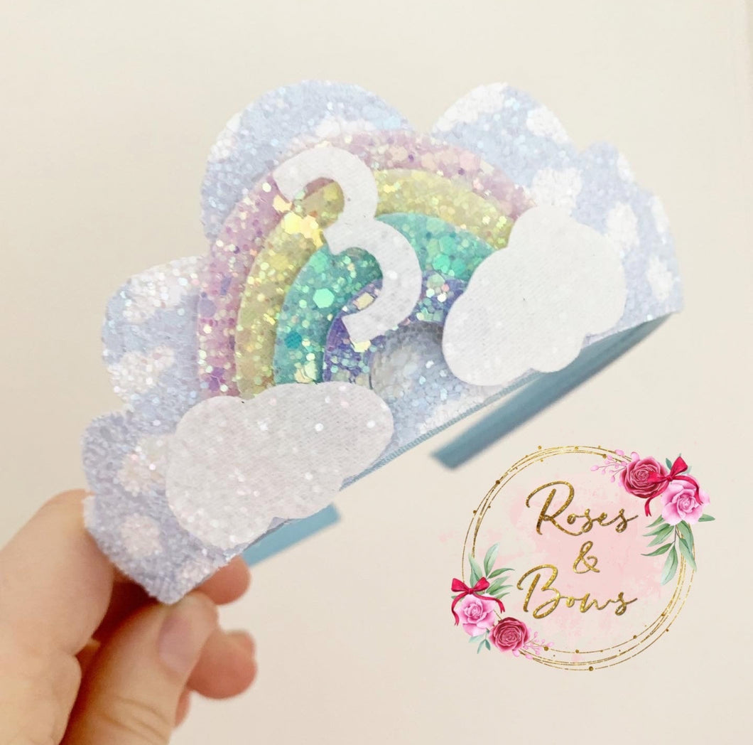 Rainbow tiara, birthday accessory - custom ages