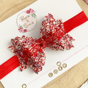 Red heart Valentines Valentine’s Day hair Bow Headband or Clip