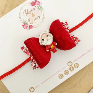 Christmas santa small Hair Bow Headband or Clip