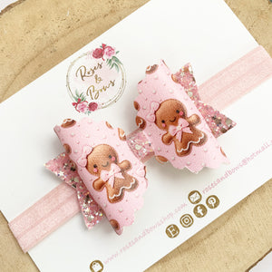 Pink Gingerbread Hair Bow Headband or Clip