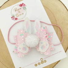 Load image into Gallery viewer, Easter Bunny Hair Bow Headband or Clip - Pink Bunny Rabbit Ears Hair Bow - cotton tail bow
