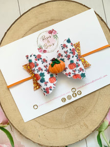 Pumpkin Halloween Glitter Bow Headband or Clip