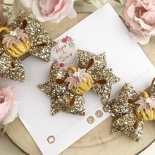 Load image into Gallery viewer, Gold Pumpkin Bow Headband or Clip
