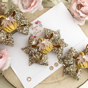 Gold Pumpkin Bow Headband or Clip
