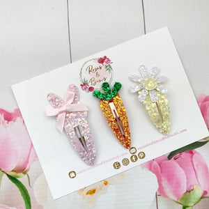 Easter snap clip set - bunny, carrot and daisy