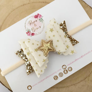 Gold Star Glitter Hair Bow Headband or Clip