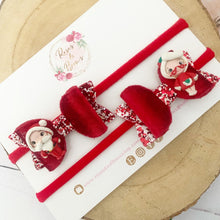 Load image into Gallery viewer, Mr and Mrs Claus pigtail bows - clip set - Christmas glitter bows
