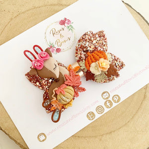 Autumn deer Hair Bow Headband or Clip