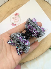 Load image into Gallery viewer, Spider Halloween Glitter Bow Headband or Clip
