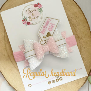 Birthday Girl Hair Bow Headband or Clip