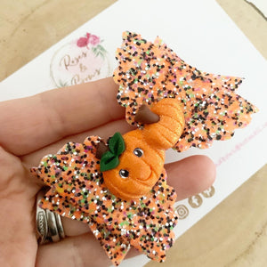 Pumpkin Patch Glitter Bow Headband or Clip