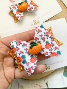 Pumpkin Halloween Glitter Bow Headband or Clip