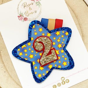 Blue and Gold Star Birthday Badge - Birthday Glitter Badge