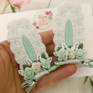 Mint Green Stand Up Bunny Ear Clips - Easter Bunny Clips