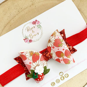 Strawberry Hair Bow Headband or Clip