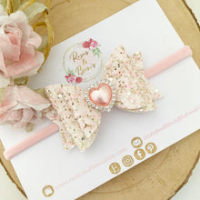 Load image into Gallery viewer, Pink Heart valentines Hair Bow Headband or Clip
