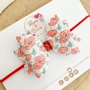 Poppy Glitter Bow Headband or Clip