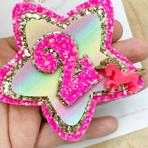 Unicorn neon Birthday Badge - Birthday Glitter Badge